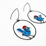 Midi Christmas Wren earrings in Black/Blue/Red
