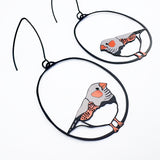 Midi Zebra Finch earrings in Black/Grey/Orange