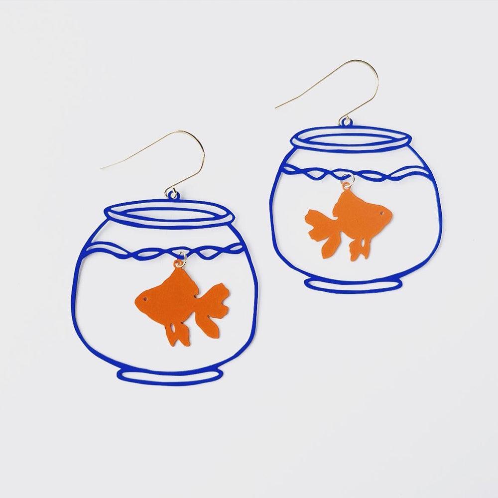 Fish Bowls - Blue/Orange - Painted Steel Dangles